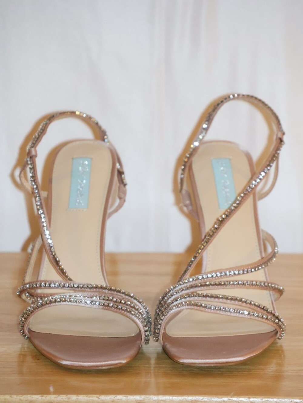 Blue by Betsey Johnson Rose Gold Rhinestone Strappy Stiletto Heels. Size 11M.